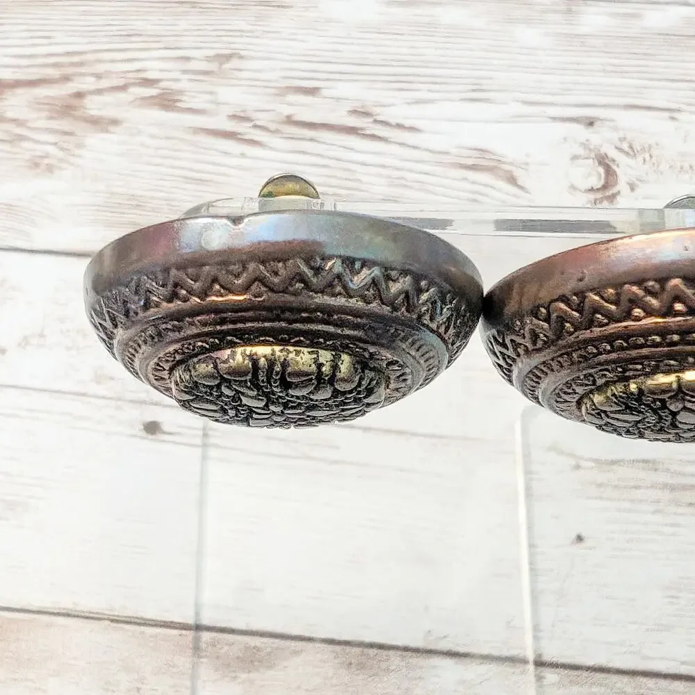 Vintage Clip On Earrings - Large and Ornate Patterned Domed Circle